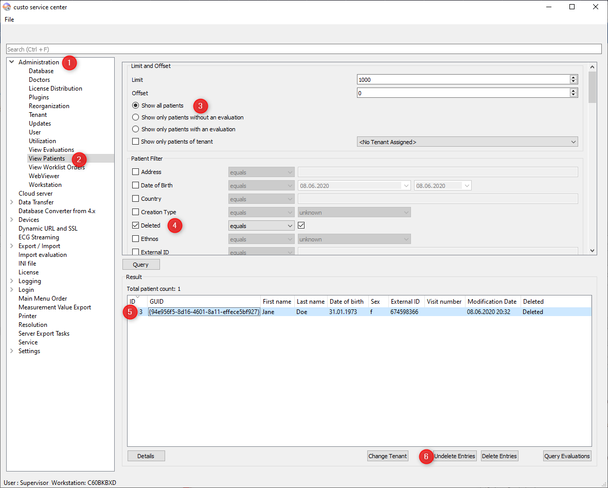 custo diagnostic 5.x > Restore of a deleted Patient > 2020-06-08_20h32_41.png