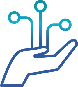 Hand, die ein Netzwerk aus Knotenpunkten hält – Symbol für Unterstützung, Vernetzung oder technische Integration