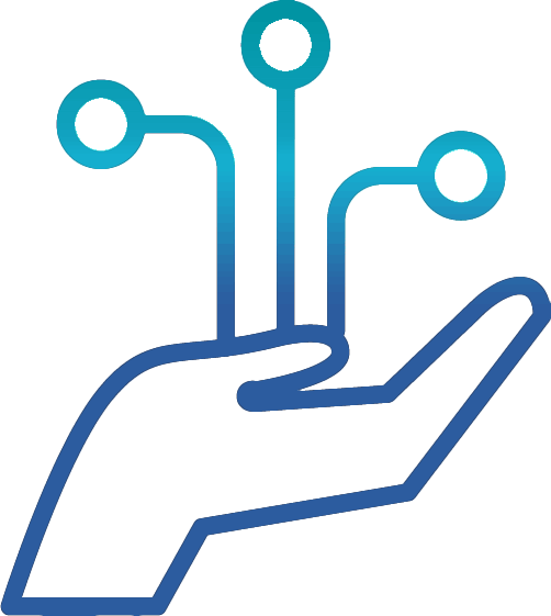 Hand, die ein Netzwerk aus Knotenpunkten hält – Symbol für Unterstützung, Vernetzung oder technische Integration