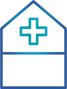 Haus mit medizinischem Kreuz – Symbol eine Arztpraxis oder Gesundheitsdienstleister