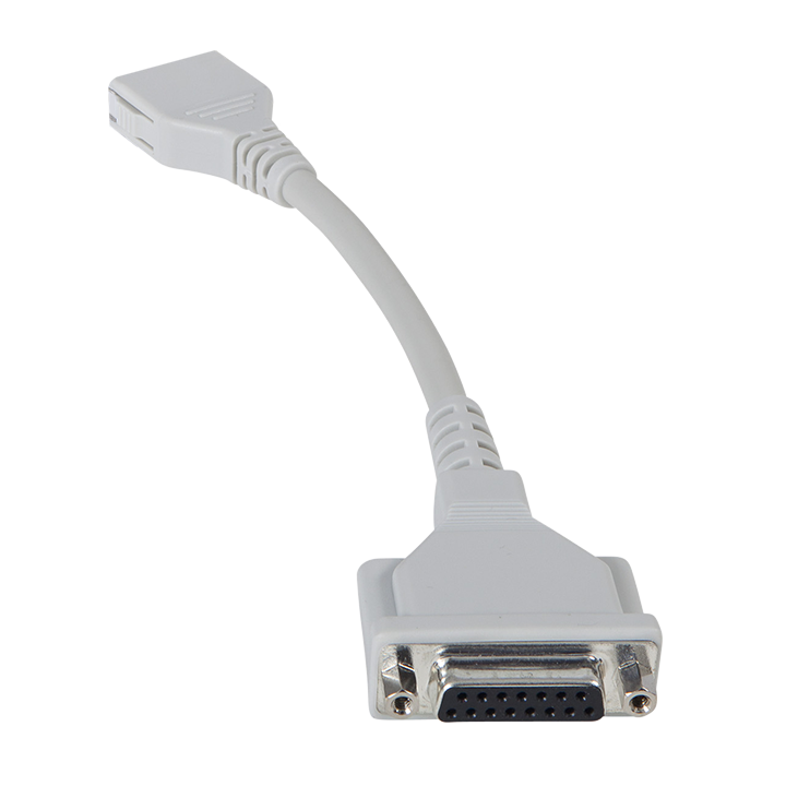 Produktfoto D-Sub-Adapter mit Anschluss an die Sauganlage zur betrachtenden Person gedreht