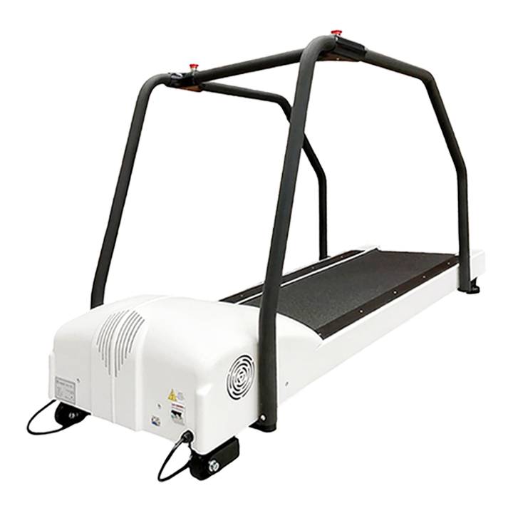 Laufband RAM Model 870 A von der Seite mit Handläufen und Notfall Stop-Tasten auf den Handläufen