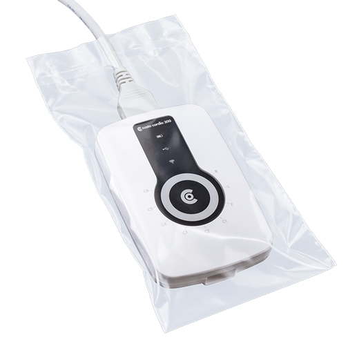 Produktfoto von custo cardio 300 in durchsichtiger Einmal-Hygienetasche
