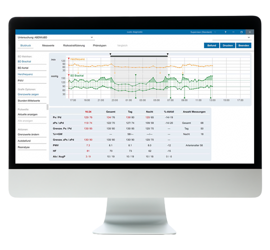 Bildschirm mit der geöffneten Software custo diagnostic screen in der custo diagnostic client-Version