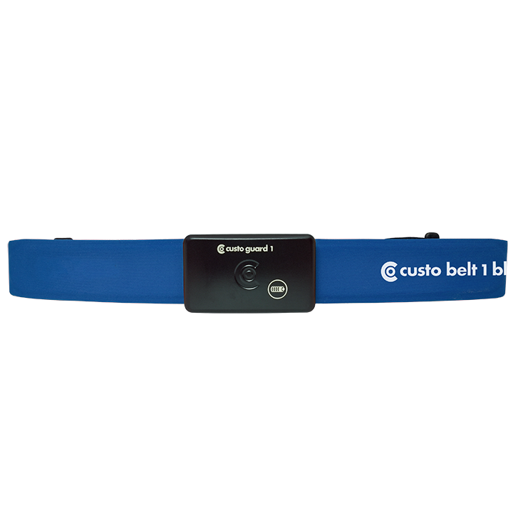 blauer custo belt 1 auf dem mittig ein custo guard 1 positioniert ist