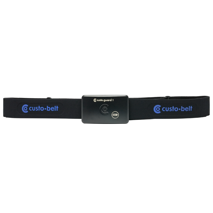 Schwarzer custo belt mit einem custo guard 1 mittig positioniert