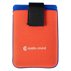 Neon-orangene Neopren-Tasche, in welche man einen custo screen von oben einlegen kann