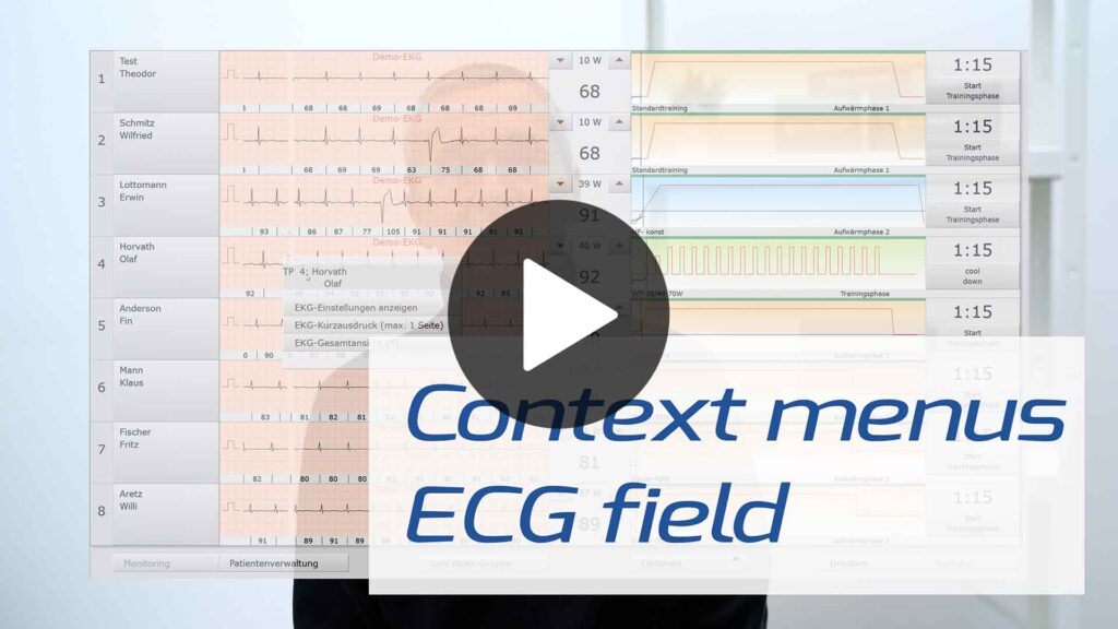 Video Thumbnail "Rehab / Context menus ECG field". Click opens the Video.