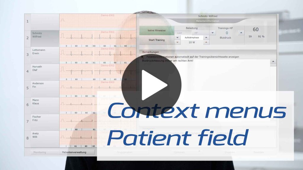 Video Thumbnail "Rehab / Context menus patient field". Click opens the Video.