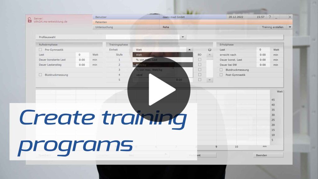 Video Thumbnail "Rehab / Create training programs". Click opens the Video.
